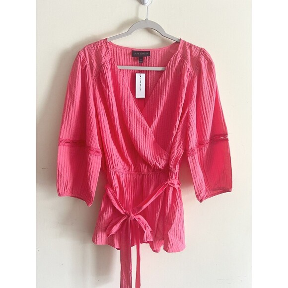 Lane Bryant Top Plus‎ Size 1x 16 Women’s Elastic Waist Belted Pink Coral NWT - Picture 1 of 4